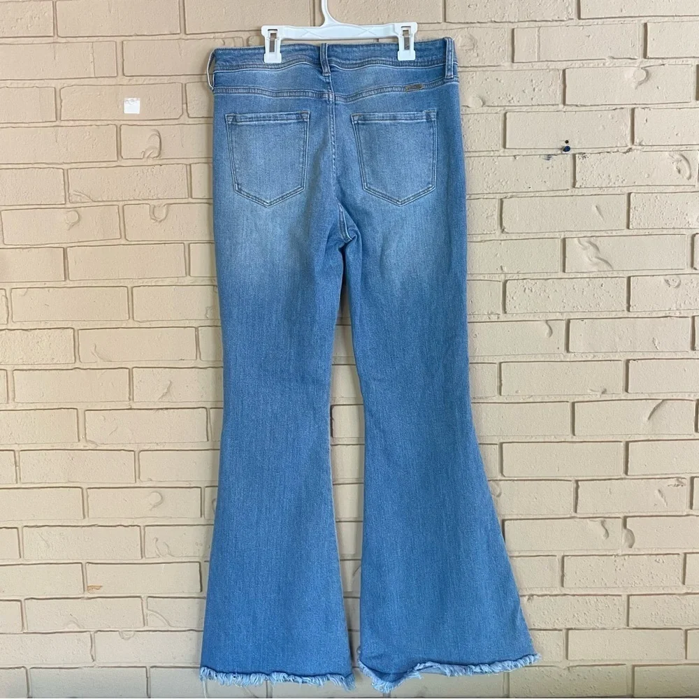 KanCan Jeans Womens 29 High Rise Flare Boho Raw Hem Front Seam Hippie Festival